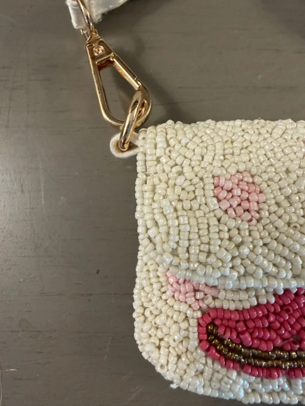 Sincerely Jules Bead Cowboy Boot Mini Pouch Wristlet White Pink Coin Purse Clip